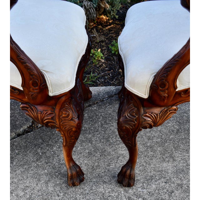 Vtg. Pair of Carved Mahogany Federal Style Arm Chairs With Claw Feet For Sale - Image 10 of 18