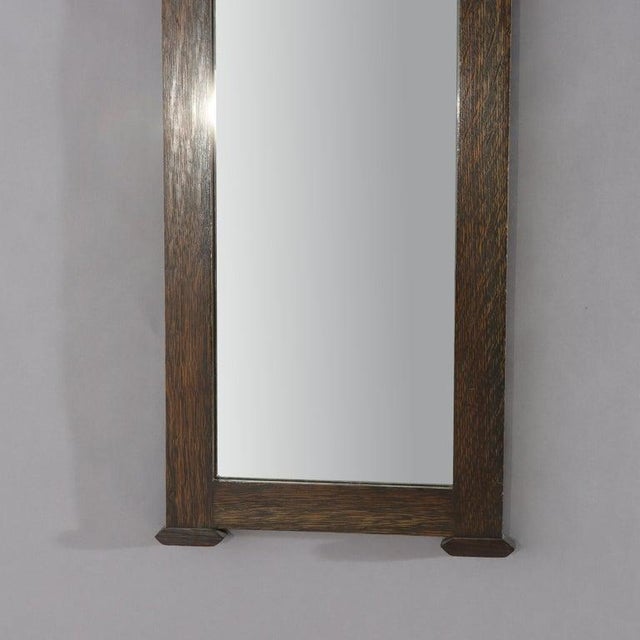 43" Stickley Style Arts & Crafts Oak Trumeau Printed Landscape Wall Mirror C1920 For Sale - Image 4 of 8