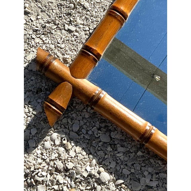 Vintage Boho Carved Bamboo Mirror For Sale - Image 4 of 12