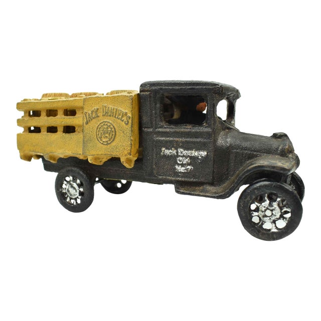 Mid 20th Century Cast Iron Delivery Truck With Barrels Figurine For Sale