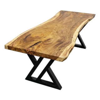 Live Edge Single-Slab Monkeypod Dining Table, Bullseye Figure and Natural Void For Sale