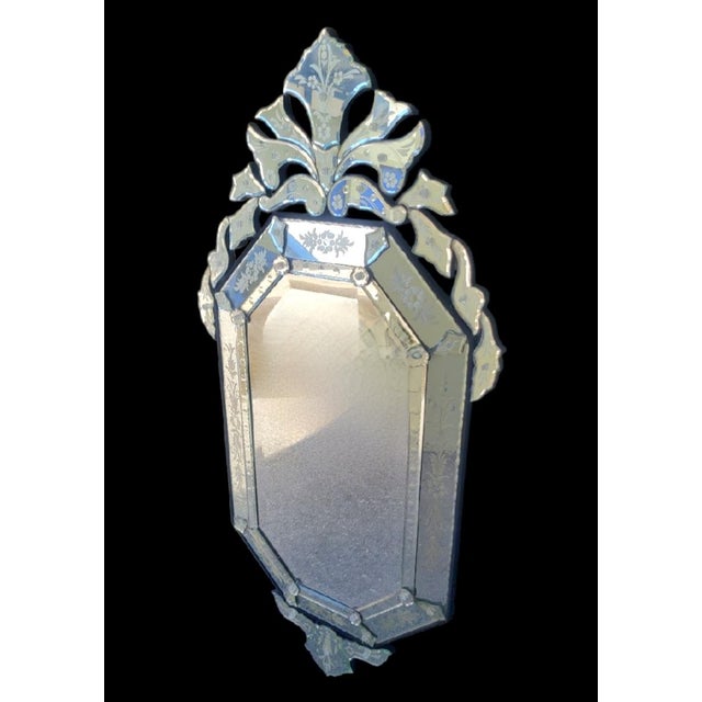 Glass Venetian Hollywood Regency Etched Cut Glass Pagoda Style Narrow Wall Mirror For Sale - Image 7 of 10