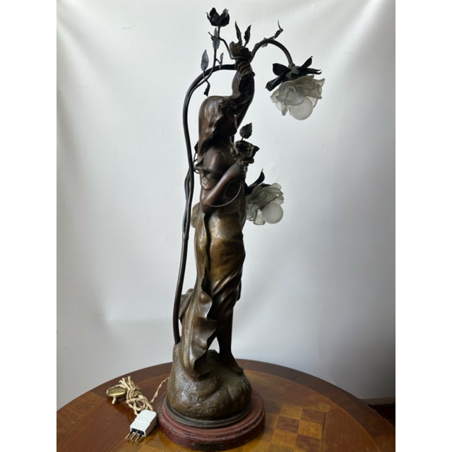 Zinc and Glass Lamp with Nymph from Julien Caussé, 1900s For Sale - Image 4 of 17