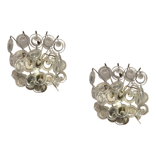 Vintage Glass Disc Sconces, 1960s, Set of 2 For Sale