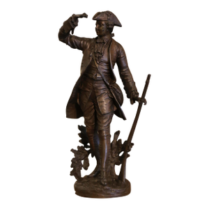 19th Century, French Spelter Hunter Figure on Marble Base