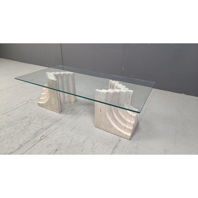 Mid-Century Modern Vintage Travertine Coffee Table Italy , 1970s For Sale - Image 3 of 11