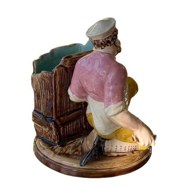 Antique Sarreguemines Majolica Smoking Stand - Pig Farmer.