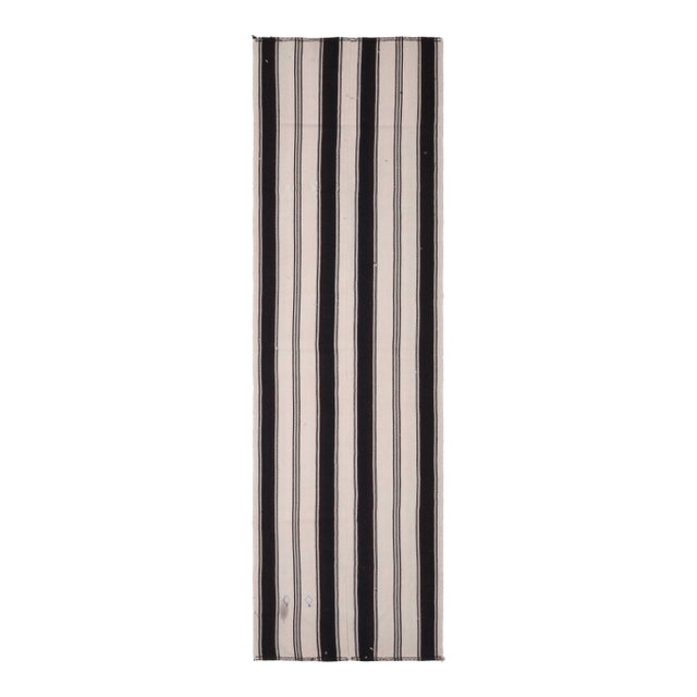 1970s Vintage Handmade Wool Cotton White Runner Rug For Sale