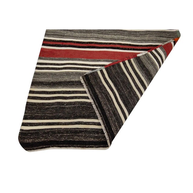 Mid 20th Century Mid 20th Century Red & Gray Striped Vintage Kilim Rug For Sale - Image 5 of 7