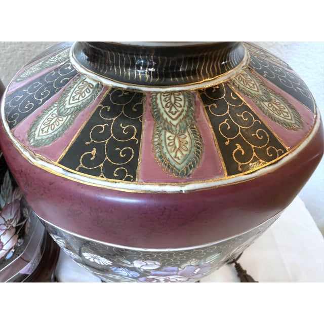 Pair of Vintage Chinoiserie Floral Ginger Jar Style Lamps 1970s For Sale - Image 6 of 11