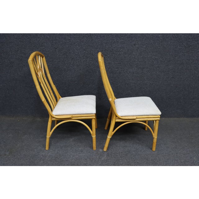 Set of 4 MCM Style Bamboo Dining Chairs With Upholstered Seats For Sale - Image 13 of 14