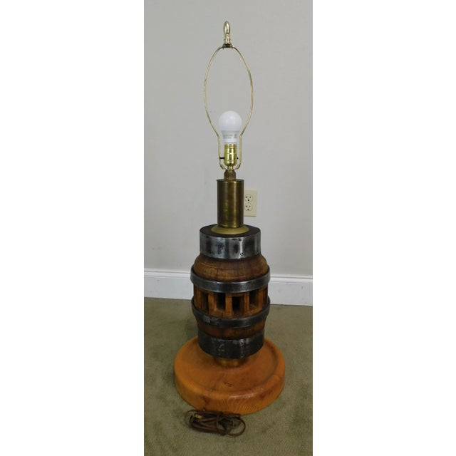 Brown Heavy Wood and Steel Vintage Barrel Table Lamps - a Pair For Sale - Image 8 of 13