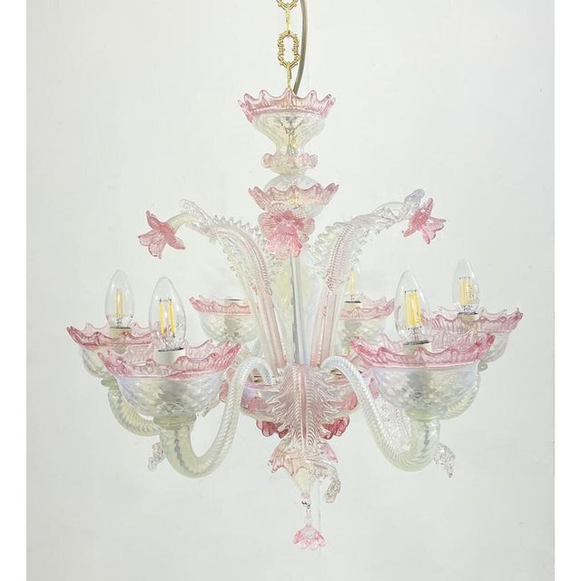 Pink Murano Glass Chandelier, 1950s Up to 250V (Europe/UK Standard).The wiring of this item may be original and might need...