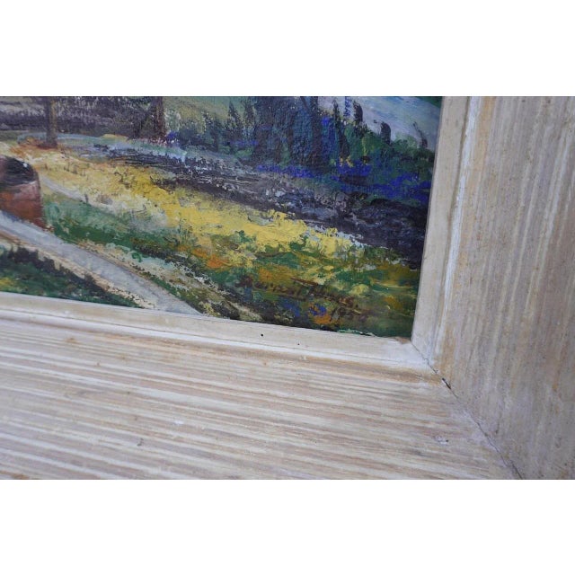 1950s Janós Bernát Industrial California Landscape, Los Angeles Oil Wells 1950 Oil on Board Painting, Framed For Sale - Image 5 of 10