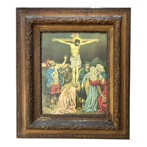 Circa 1900 American Victorian “The Crucifixion of Jesus Christ” Framed Chromolithograph Print Reproduction
