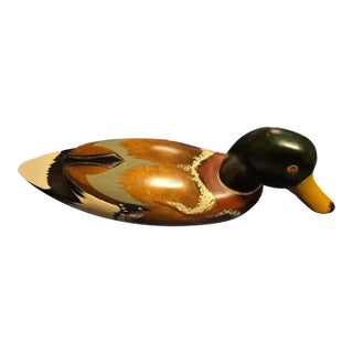 Vintage Hand-Painted, Wood-Carved Mallard Duck Decoy For Sale