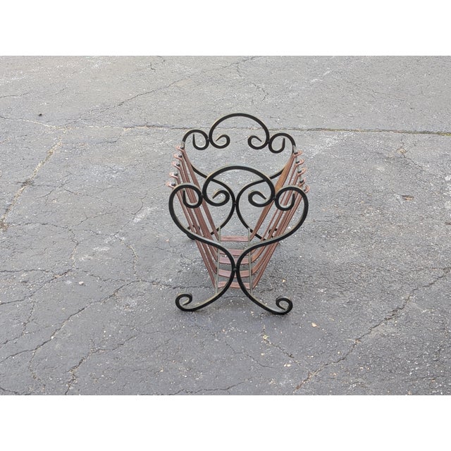 Mid 20th Century Vintage Iron & Leather Magazine Rack 16" Tall Rustic Book Holder For Sale - Image 5 of 8