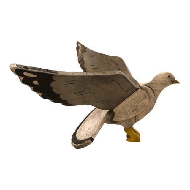 1950s Vintage Nantucket Hand Carved & Painted Folk Art Seagull Sculpture For Sale