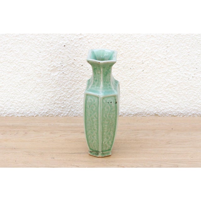 Ceramic Antique Hexagonal Engraved Jar For Sale - Image 7 of 9