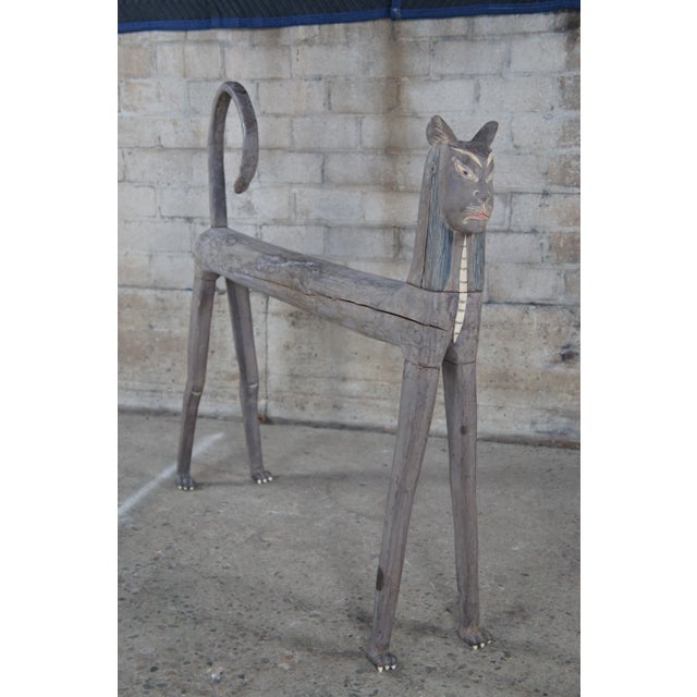 Vintage Hand Carved Egyptian Revival Folk Art Bali Cat Sculpture For Sale - Image 6 of 12