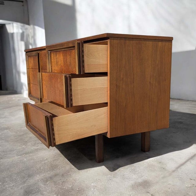 Late 20th Century L.A. Period Furniture Nine-Drawer Walnut Dresser For Sale - Image 4 of 18