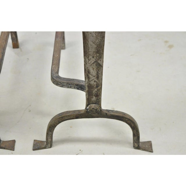 Gold Antique French Art Nouveau Hand Hammered Wrought Iron & Bronze Andirons - A Pair For Sale - Image 8 of 15