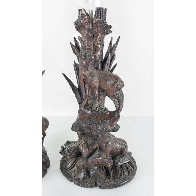 Late 19th Century Pair of German Carved Black Forest Walnut Vases For Sale - Image 5 of 13
