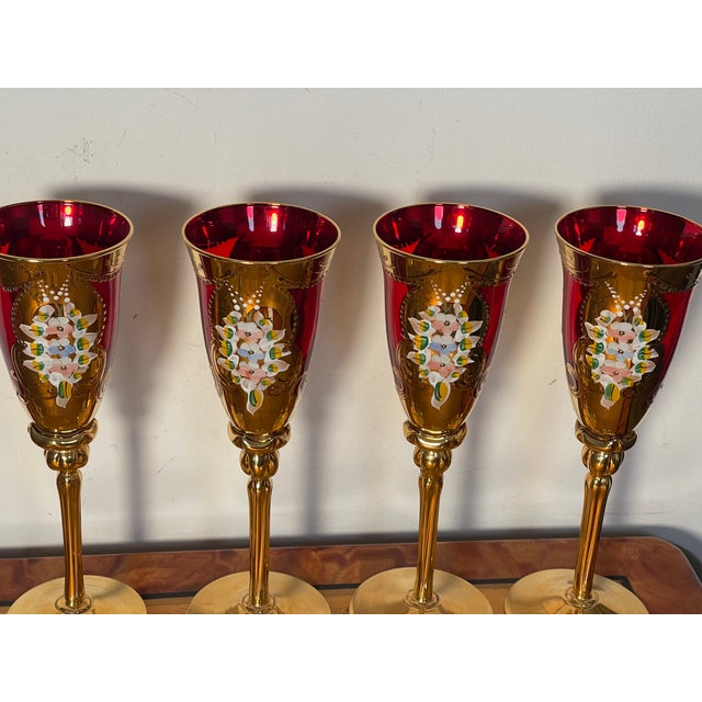 1970s Vietri Regalia Gold Enamel Ruby Champagne Glasses - Set of 4 For Sale In Miami - Image 6 of 8