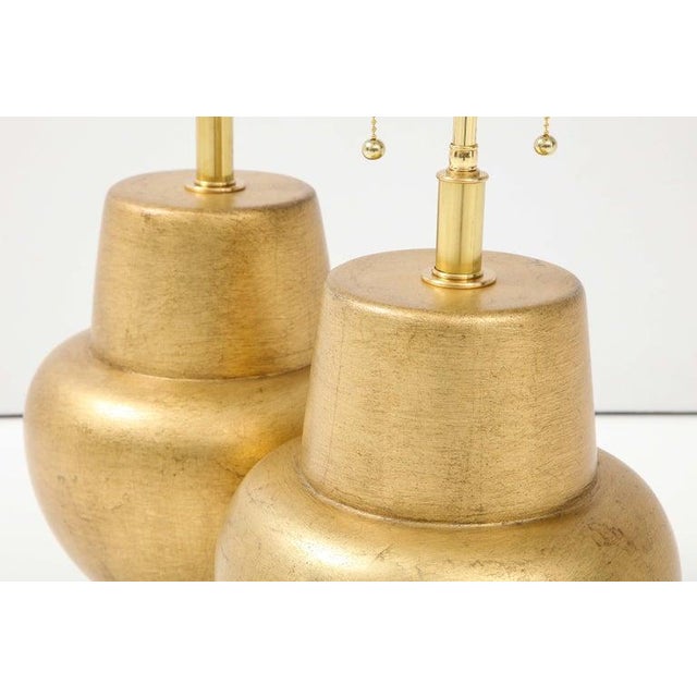 Gold Pair of James Mont Design Gilt Leafed Lamps For Sale - Image 8 of 12