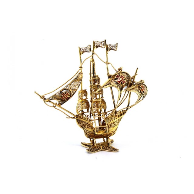 Silver Small Silver Caravel with Gilded Filigree For Sale - Image 8 of 9