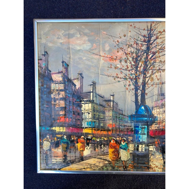 Mid-Century Modern Mid-Century Modern Impressionist Paris Cityscape Oil Painting For Sale - Image 3 of 8