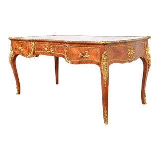 French Louis XV Kingwood Executive Bureau Plat Desk With Mounted Gilt Bronze Ormolu For Sale