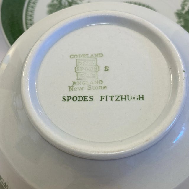 1950s Spode Fitzhugh Green Cream Soup & Saucer - Set of 4 For Sale - Image 11 of 12