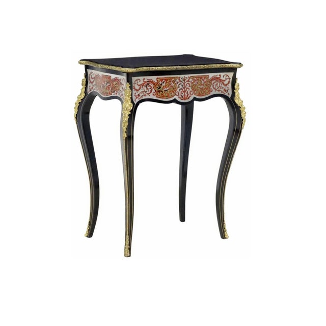 Black 19th Century French Napoleon III Period Louis XV Ebonized Silver Boulle Marquetry Dressing Side Table For Sale - Image 8 of 9