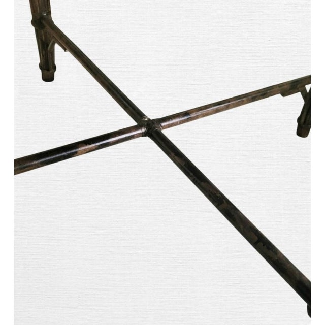 English Vintage Stained Tortoiseshell Burnt Bamboo Sqaure Regency British Colonial Card Dining Table For Sale - Image 3 of 10