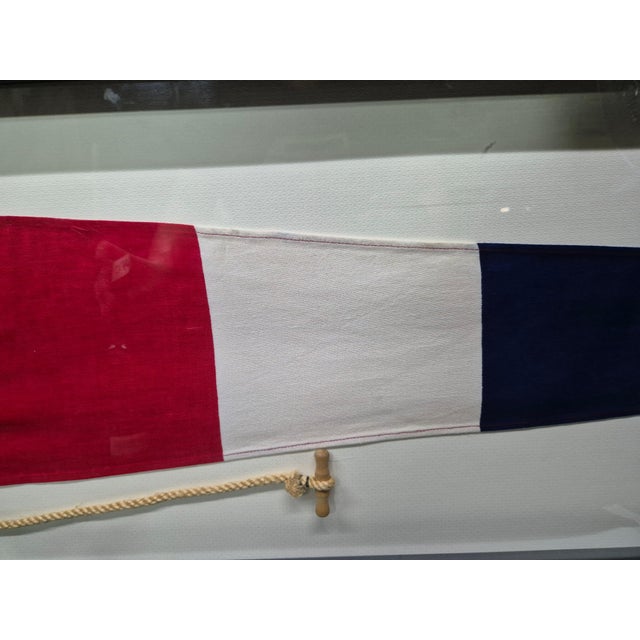 Mid 20th Century Nautical Signal Pennant for Numeral THREE in Frame For Sale - Image 5 of 7