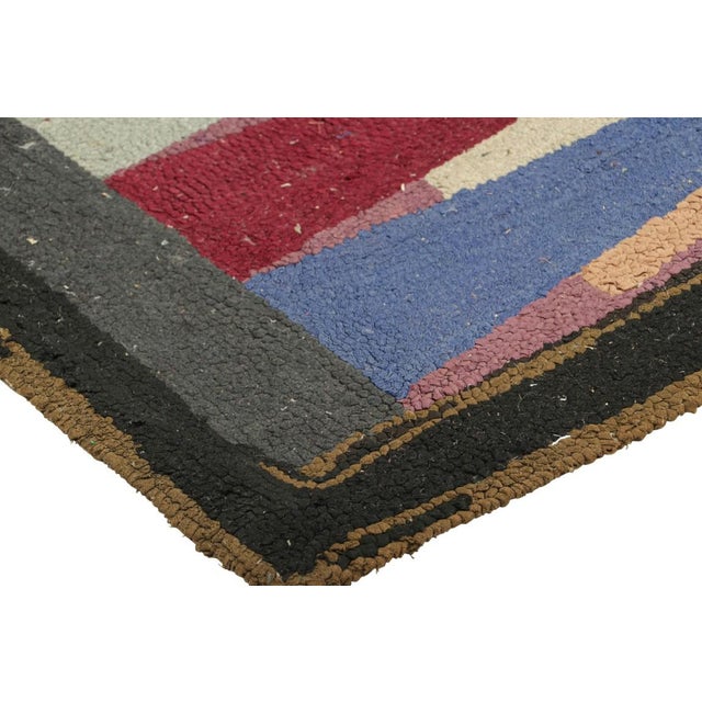 Antique Hooked Geometric Rug in Polychromatic Tones | Rug & Kilim For Sale In New York - Image 6 of 7