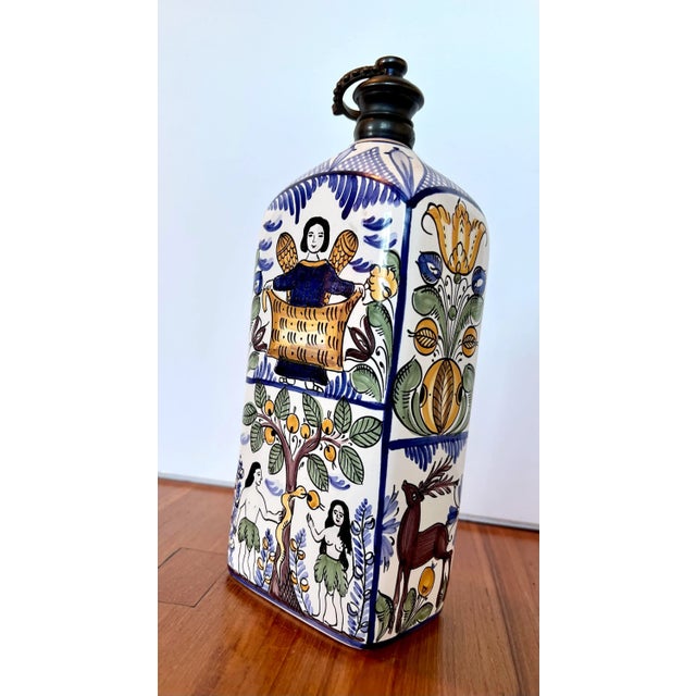Navy Blue 1990s Hungarian Rectangular Pottery Jug For Sale - Image 8 of 8