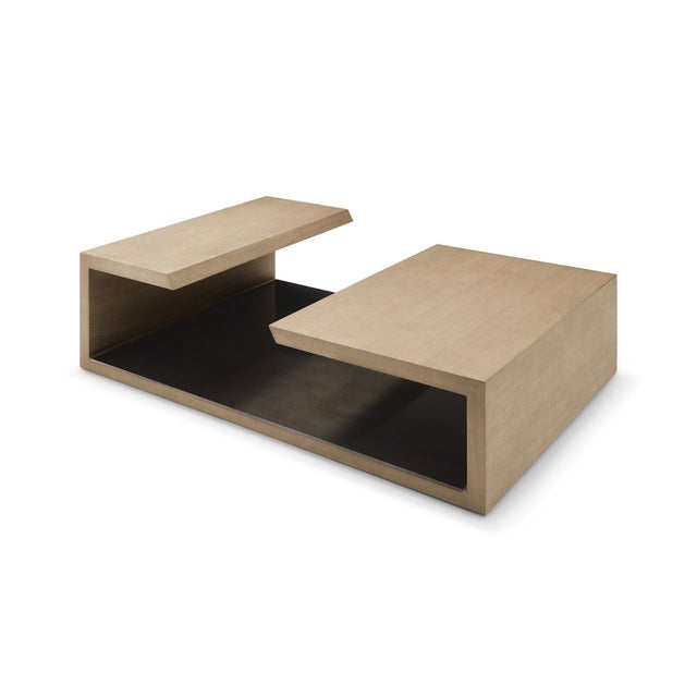 Modern Oak and Bronze Cocktail Table Designed by Greg Sheres; "Seville" The Seville Cocktail table features a dynamic...