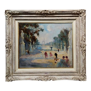 Edmond Langotiere -Children W/Parents at the Park in Paris-Oil Painting For Sale