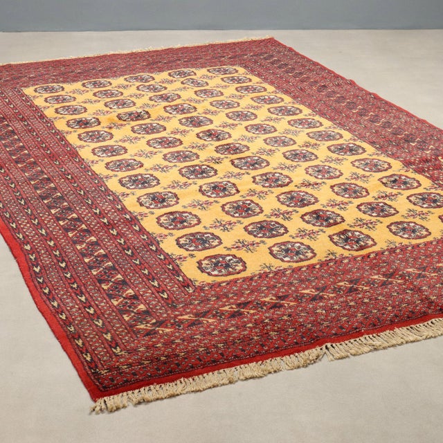 Red Vintage Bukhara Rug, Pakistan For Sale - Image 8 of 8