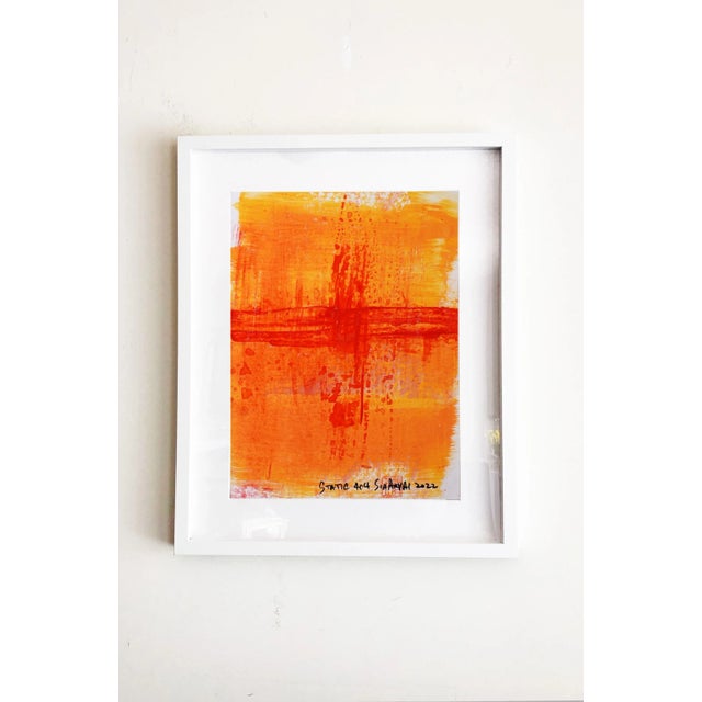 "Static 404" Contemporary Abstract Orange Mixed-Media Painting, Framed For Sale - Image 4 of 4