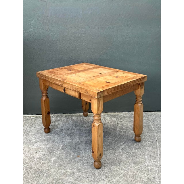 Tan Vintage Knotty Pine Turned Wood Table For Sale - Image 8 of 12