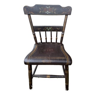 19th Century Antique Pennsylvania Hand-Painted Folk Art Half-Windsor Plank-Seat Chair For Sale