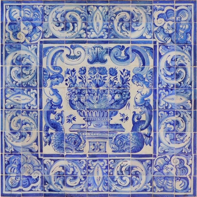 18th Century Portuguese Azulejos Tiles Panel with Vase Decor For Sale - Image 6 of 6