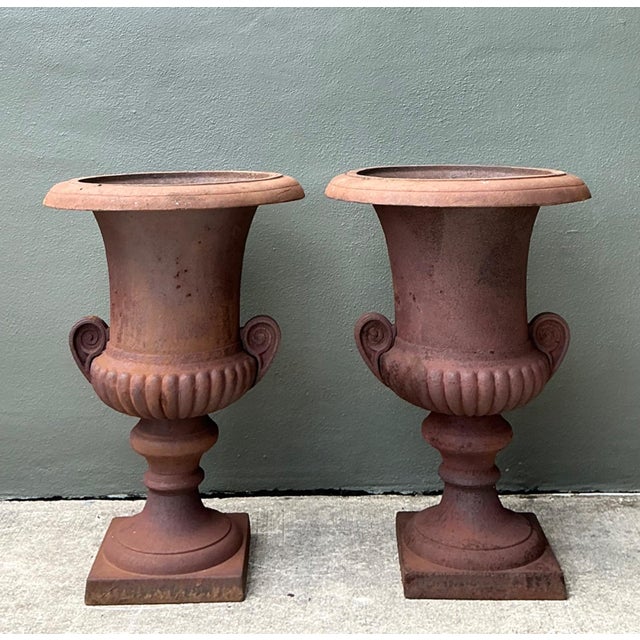 Vintage Cast Iron Garden Urns - Pair For Sale - Image 16 of 18