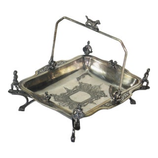 Silver-Plated Cake Basket With Soldiers & Hunt Motifs Wilcox Silverplate Co., Late 19th Century For Sale