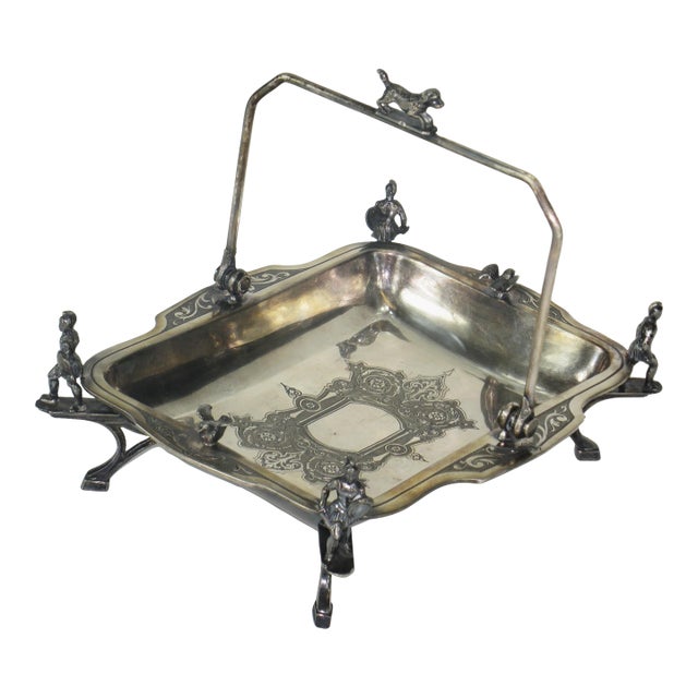 Silver-Plated Cake Basket With Soldiers & Hunt Motifs Wilcox Silverplate Co., Late 19th Century For Sale