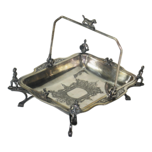 Silver-Plated Cake Basket With Soldiers & Hunt Motifs Wilcox Silverplate Co., Late 19th Century