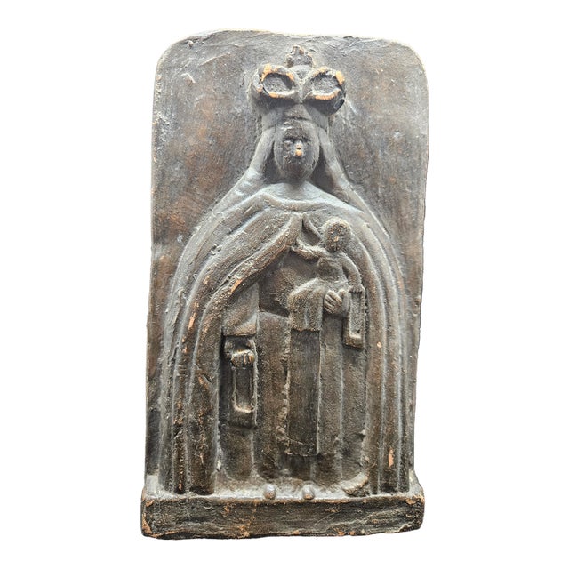 Mid Century Belgium Madonna and Child Ceramic Plaque Wall For Sale